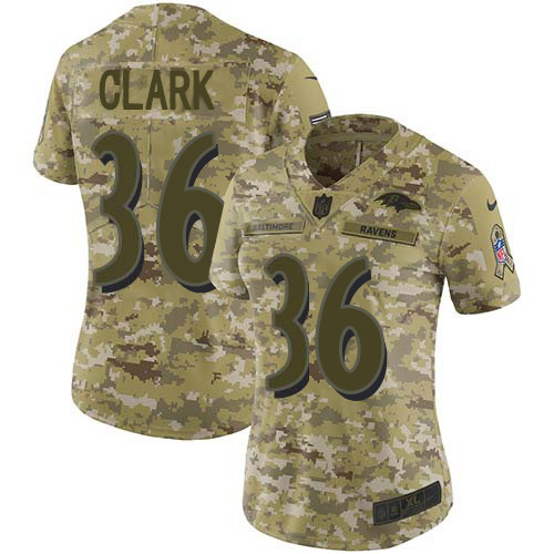 Nike Ravens #36 Chuck Clark Camo Women's Stitched NFL Limited 2018 Salute To Service Jersey