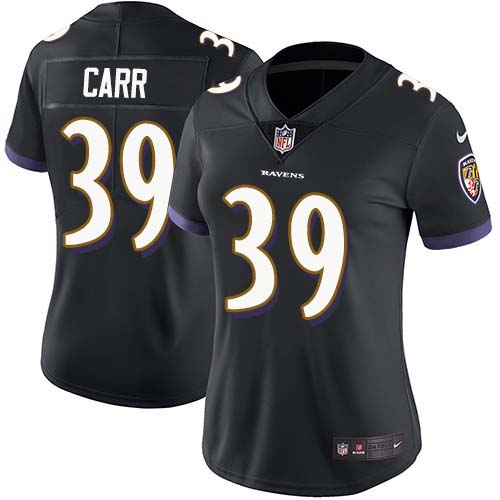 Nike Ravens #39 Brandon Carr Black Alternate Women's Stitched NFL Vapor Untouchable Limited Jersey