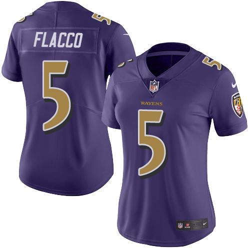 Nike Ravens #5 Joe Flacco Purple Women's Stitched NFL Limited Rush Jersey