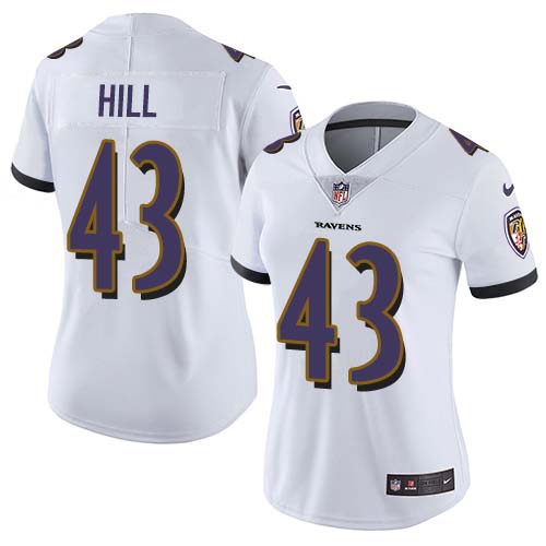 Nike Ravens #43 Justice Hill White Women's Stitched NFL Vapor Untouchable Limited Jersey Nike Ravens #43 Justice Hill White Women's Stitched NFL Vapor Untouchable Limited Jersey