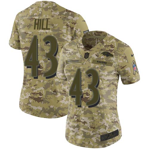 Nike Ravens #43 Justice Hill Camo Women's Stitched NFL Limited 2018 Salute To Service Jersey Nike Ravens #43 Justice Hill Camo Women's Stitched NFL Limited 2018 Salute To Service Jersey