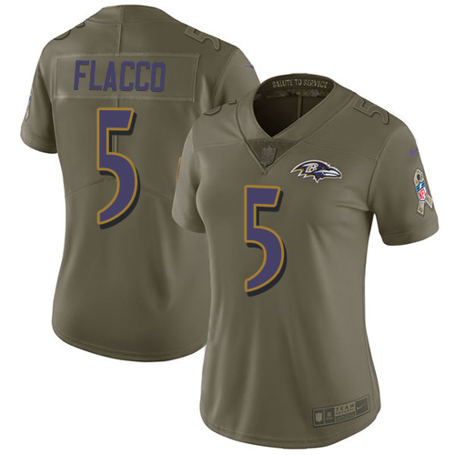 Nike Ravens #5 Joe Flacco Olive Women's Stitched NFL Limited 2017 Salute to Service Jersey Nike Ravens #5 Joe Flacco Olive Women's Stitched NFL Limited 2017 Salute to Service Jersey