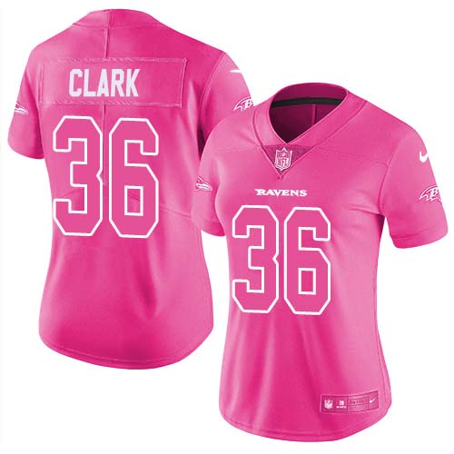 Nike Ravens #36 Chuck Clark Pink Women's Stitched NFL Limited Rush Fashion Jersey