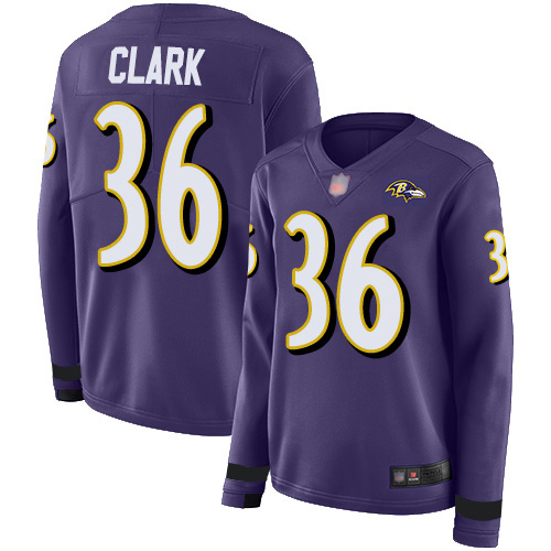 Nike Ravens #36 Chuck Clark Purple Team Color Women's Stitched NFL Limited Therma Long Sleeve Jersey Nike Ravens #36 Chuck Clark Purple Team Color Women's Stitched NFL Limited Therma Long Sleeve Jersey