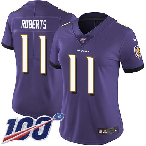 Nike Ravens #11 Seth Roberts Purple Team Color Women's Stitched NFL 100th Season Vapor Untouchable Limited Jersey