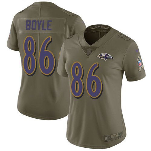Nike Ravens #86 Nick Boyle Olive Women's Stitched NFL Limited 2017 Salute To Service Jersey
