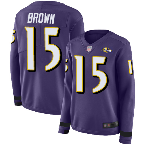 Nike Ravens #15 Marquise Brown Purple Team Color Women's Stitched NFL Limited Therma Long Sleeve Jersey Nike Ravens #15 Marquise Brown Purple Team Color Women's Stitched NFL Limited Therma Long Sleeve Jersey