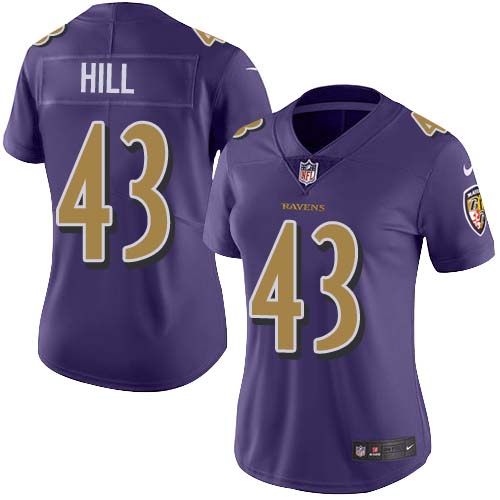 Nike Ravens #43 Justice Hill Purple Women's Stitched NFL Limited Rush Jersey Nike Ravens #43 Justice Hill Purple Women's Stitched NFL Limited Rush Jersey