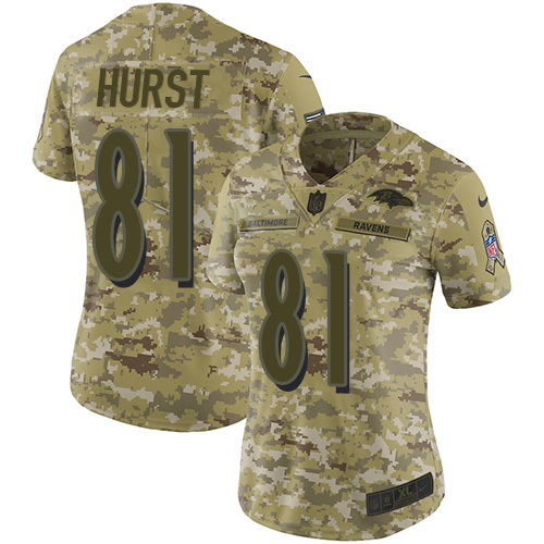 Nike Ravens #81 Hayden Hurst Camo Women's Stitched NFL Limited 2018 Salute to Service Jersey