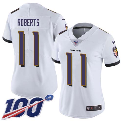 Nike Ravens #11 Seth Roberts White Women's Stitched NFL 100th Season Vapor Untouchable Limited Jersey