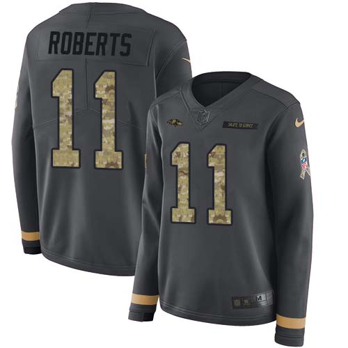 Nike Ravens #11 Seth Roberts Anthracite Salute to Service Women's Stitched NFL Limited Therma Long Sleeve Jersey Nike Ravens #11 Seth Roberts Anthracite Salute to Service Women's Stitched NFL Limited Therma Long Sleeve Jersey