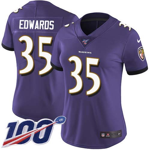 Nike Ravens #35 Gus Edwards Purple Team Color Women's Stitched NFL 100th Season Vapor Untouchable Limited Jersey
