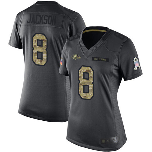 Nike Ravens #8 Lamar Jackson Black Women's Stitched NFL Limited 2016 Salute to Service Jersey Nike Ravens #8 Lamar Jackson Black Women's Stitched NFL Limited 2016 Salute to Service Jersey