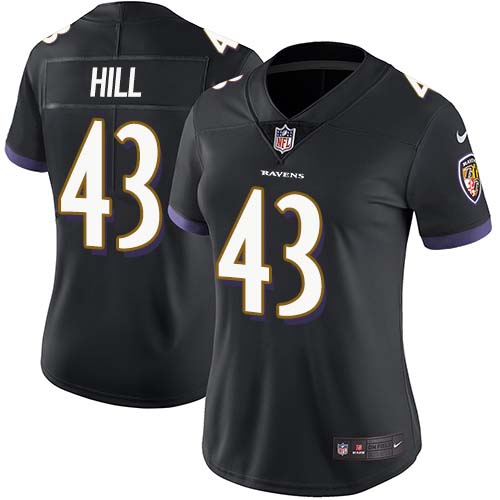 Nike Ravens #43 Justice Hill Black Alternate Women's Stitched NFL Vapor Untouchable Limited Jersey