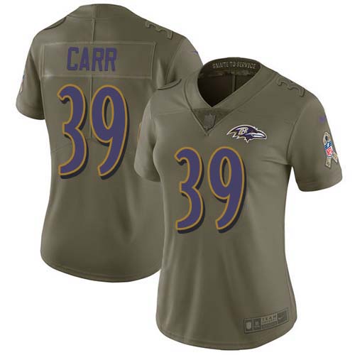 Nike Ravens #39 Brandon Carr Olive Women's Stitched NFL Limited 2017 Salute To Service Jersey