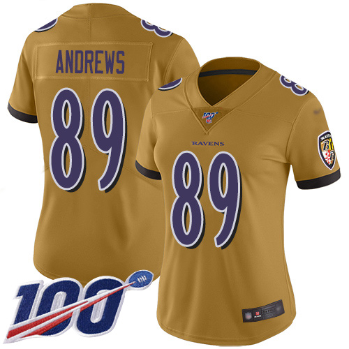 Nike Ravens #89 Mark Andrews Gold Women's Stitched NFL Limited Inverted Legend 100th Season Jersey Nike Ravens #89 Mark Andrews Gold Women's Stitched NFL Limited Inverted Legend 100th Season Jersey