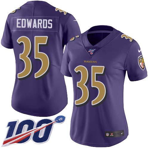 Nike Ravens #35 Gus Edwards Purple Women's Stitched NFL Limited Rush 100th Season Jersey