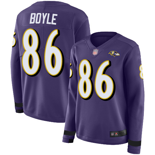 Nike Ravens #86 Nick Boyle Purple Team Color Women's Stitched NFL Limited Therma Long Sleeve Jersey