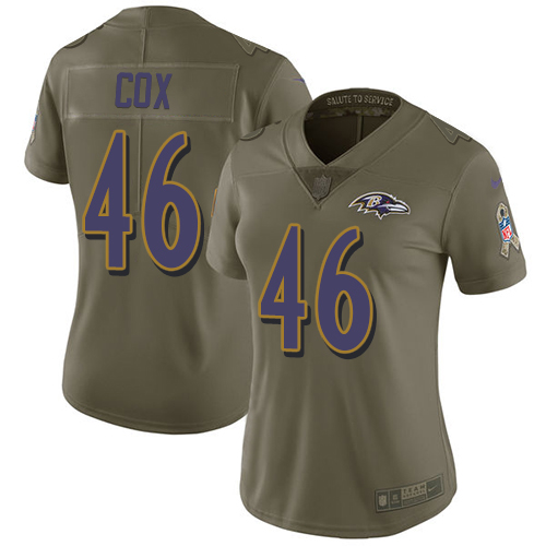 Nike Ravens #46 Morgan Cox Olive Women's Stitched NFL Limited 2017 Salute to Service Jersey Nike Ravens #46 Morgan Cox Olive Women's Stitched NFL Limited 2017 Salute to Service Jersey