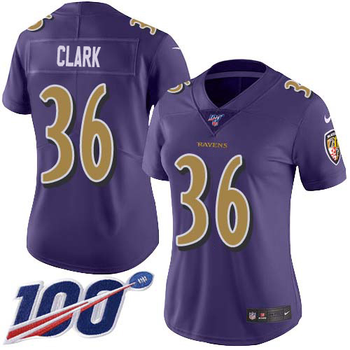 Nike Ravens #36 Chuck Clark Purple Women's Stitched NFL Limited Rush 100th Season Jersey Nike Ravens #36 Chuck Clark Purple Women's Stitched NFL Limited Rush 100th Season Jersey