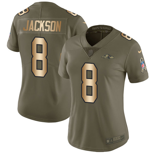 Nike Ravens #8 Lamar Jackson Olive/Gold Women's Stitched NFL Limited 2017 Salute to Service Jersey Nike Ravens #8 Lamar Jackson Olive/Gold Women's Stitched NFL Limited 2017 Salute to Service Jersey