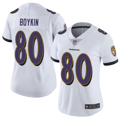 Nike Ravens #80 Miles Boykin White Women's Stitched NFL Vapor Untouchable Limited Jersey