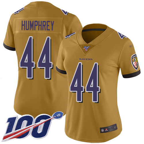 Nike Ravens #44 Marlon Humphrey Gold Women's Stitched NFL Limited Inverted Legend 100th Season Jersey Nike Ravens #44 Marlon Humphrey Gold Women's Stitched NFL Limited Inverted Legend 100th Season Jersey