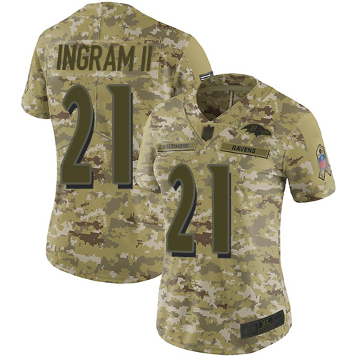 Nike Ravens #21 Mark Ingram II Camo Women's Stitched NFL Limited 2018 Salute to Service Jersey