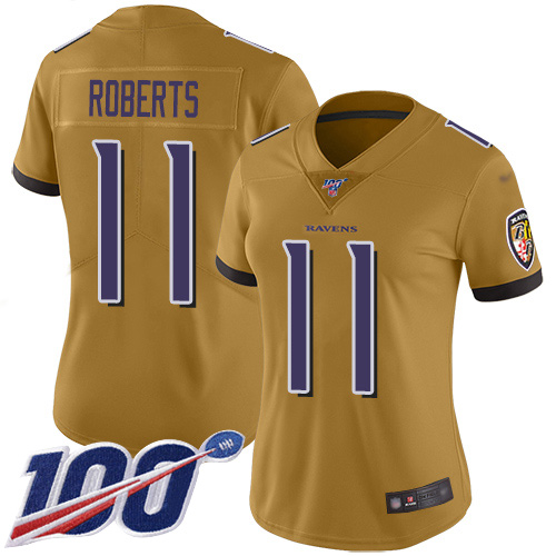 Nike Ravens #11 Seth Roberts Gold Women's Stitched NFL Limited Inverted Legend 100th Season Jersey