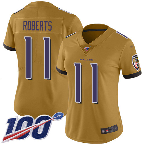 Nike Ravens #11 Seth Roberts Gold Women's Stitched NFL Limited Inverted Legend 100th Season Jersey Nike Ravens #11 Seth Roberts Gold Women's Stitched NFL Limited Inverted Legend 100th Season Jersey