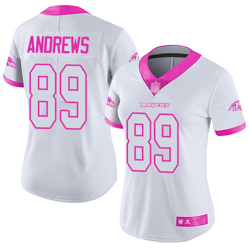 Nike Ravens #89 Mark Andrews White/Pink Women's Stitched NFL Limited Rush Fashion Jersey Nike Ravens #89 Mark Andrews White/Pink Women's Stitched NFL Limited Rush Fashion Jersey