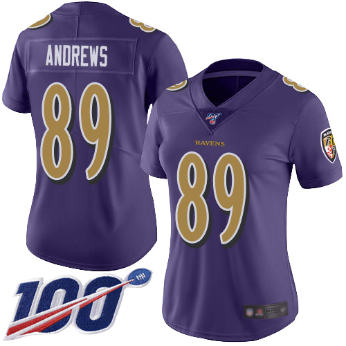 Nike Ravens #89 Mark Andrews Purple Women's Stitched NFL Limited Rush 100th Season Jersey Nike Ravens #89 Mark Andrews Purple Women's Stitched NFL Limited Rush 100th Season Jersey