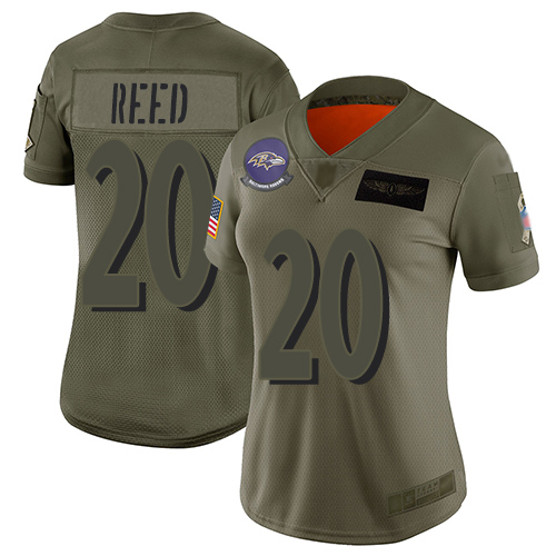 Nike Ravens #20 Ed Reed Camo Women's Stitched NFL Limited 2019 Salute to Service Jersey