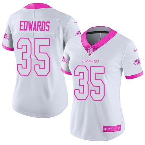 Nike Ravens #35 Gus Edwards White/Pink Women's Stitched NFL Limited Rush Fashion Jersey