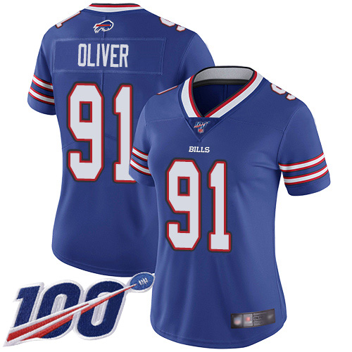 Nike Bills #91 Ed Oliver Royal Blue Team Color Women's Stitched NFL 100th Season Vapor Limited Jersey Nike Bills #91 Ed Oliver Royal Blue Team Color Women's Stitched NFL 100th Season Vapor Limited Jersey