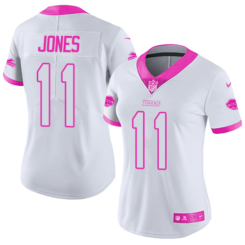 Nike Bills #11 Zay Jones White/Pink Women's Stitched NFL Limited Rush Fashion Jersey Nike Bills #11 Zay Jones White/Pink Women's Stitched NFL Limited Rush Fashion Jersey