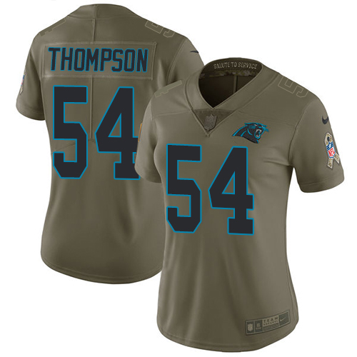 Nike Panthers #54 Shaq Thompson Olive Women's Stitched NFL Limited 2017 Salute to Service Jersey Nike Panthers #54 Shaq Thompson Olive Women's Stitched NFL Limited 2017 Salute to Service Jersey