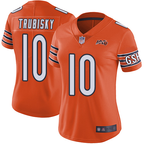 Nike Bears #10 Mitchell Trubisky Orange Women's Stitched NFL Limited Rush 100th Season Jersey Nike Bears #10 Mitchell Trubisky Orange Women's Stitched NFL Limited Rush 100th Season Jersey