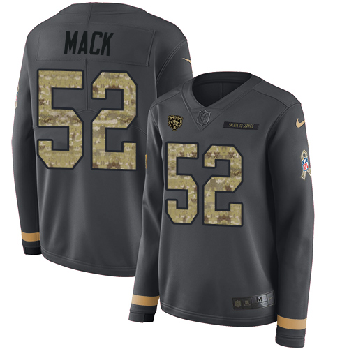 Nike Bears #52 Khalil Mack Anthracite Salute to Service Women's Stitched NFL Limited Therma Long Sleeve Jersey Nike Bears #52 Khalil Mack Anthracite Salute to Service Women's Stitched NFL Limited Therma Long Sleeve Jersey