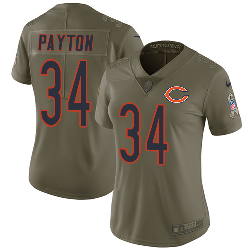 Nike Bears #34 Walter Payton Olive Women's Stitched NFL Limited 2017 Salute to Service Jersey