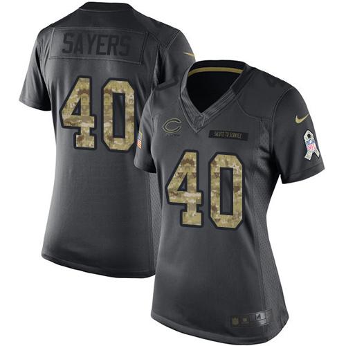 Nike Bears #40 Gale Sayers Black Women's Stitched NFL Limited 2016 Salute to Service Jersey Nike Bears #40 Gale Sayers Black Women's Stitched NFL Limited 2016 Salute to Service Jersey