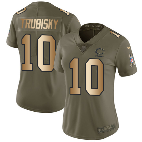 Nike Bears #10 Mitchell Trubisky Olive/Gold Women's Stitched NFL Limited 2017 Salute to Service Jersey Nike Bears #10 Mitchell Trubisky Olive/Gold Women's Stitched NFL Limited 2017 Salute to Service Jersey