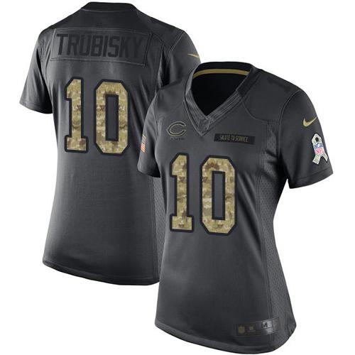 Nike Bears #10 Mitchell Trubisky Black Women's Stitched NFL Limited 2016 Salute to Service Jersey Nike Bears #10 Mitchell Trubisky Black Women's Stitched NFL Limited 2016 Salute to Service Jersey