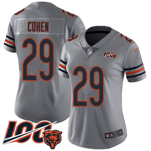 Nike Bears #29 Tarik Cohen Silver Women's Stitched NFL Limited Inverted Legend 100th Season Jersey Nike Bears #29 Tarik Cohen Silver Women's Stitched NFL Limited Inverted Legend 100th Season Jersey
