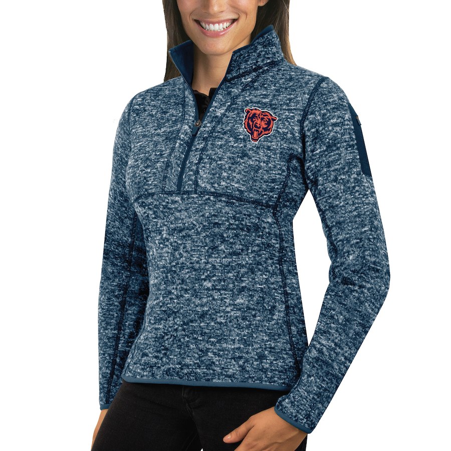 Chicago Bears Antigua Women's Fortune Half-Zip Sweater Heather Navy Chicago Bears Antigua Women's Fortune Half-Zip Sweater Heather Navy