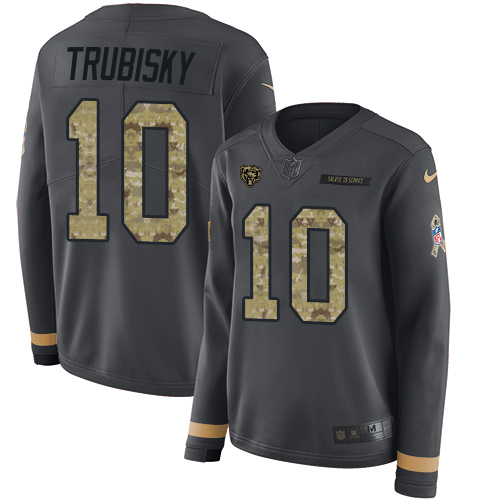 Nike Bears #10 Mitchell Trubisky Anthracite Salute to Service Women's Stitched NFL Limited Therma Long Sleeve Jersey Nike Bears #10 Mitchell Trubisky Anthracite Salute to Service Women's Stitched NFL Limited Therma Long Sleeve Jersey