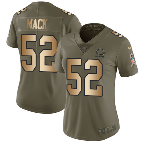 Nike Bears #52 Khalil Mack Olive/Gold Women's Stitched NFL Limited 2017 Salute to Service Jersey Nike Bears #52 Khalil Mack Olive/Gold Women's Stitched NFL Limited 2017 Salute to Service Jersey