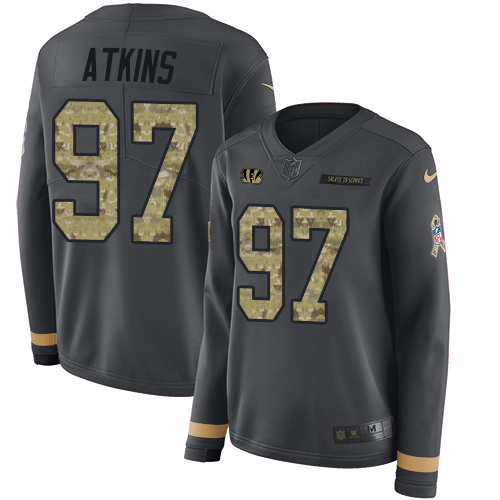 Nike Bengals #97 Geno Atkins Anthracite Salute to Service Women's Stitched NFL Limited Therma Long Sleeve Jersey Nike Bengals #97 Geno Atkins Anthracite Salute to Service Women's Stitched NFL Limited Therma Long Sleeve Jersey