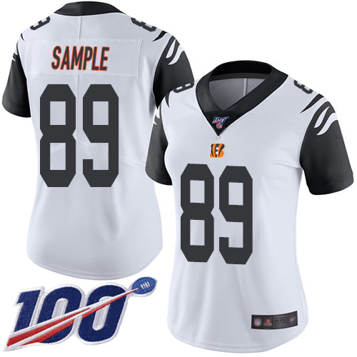 Nike Bengals #89 Drew Sample White Women's Stitched NFL Limited Rush 100th Season Jersey Nike Bengals #89 Drew Sample White Women's Stitched NFL Limited Rush 100th Season Jersey