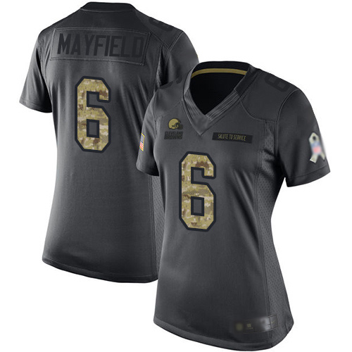 Nike Browns #6 Baker Mayfield Black Women's Stitched NFL Limited 2016 Salute to Service Jersey Nike Browns #6 Baker Mayfield Black Women's Stitched NFL Limited 2016 Salute to Service Jersey